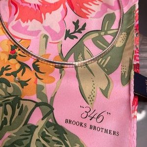 346 Brooks Brothers pink flower scraf with green and yellow accents. 55X14 size